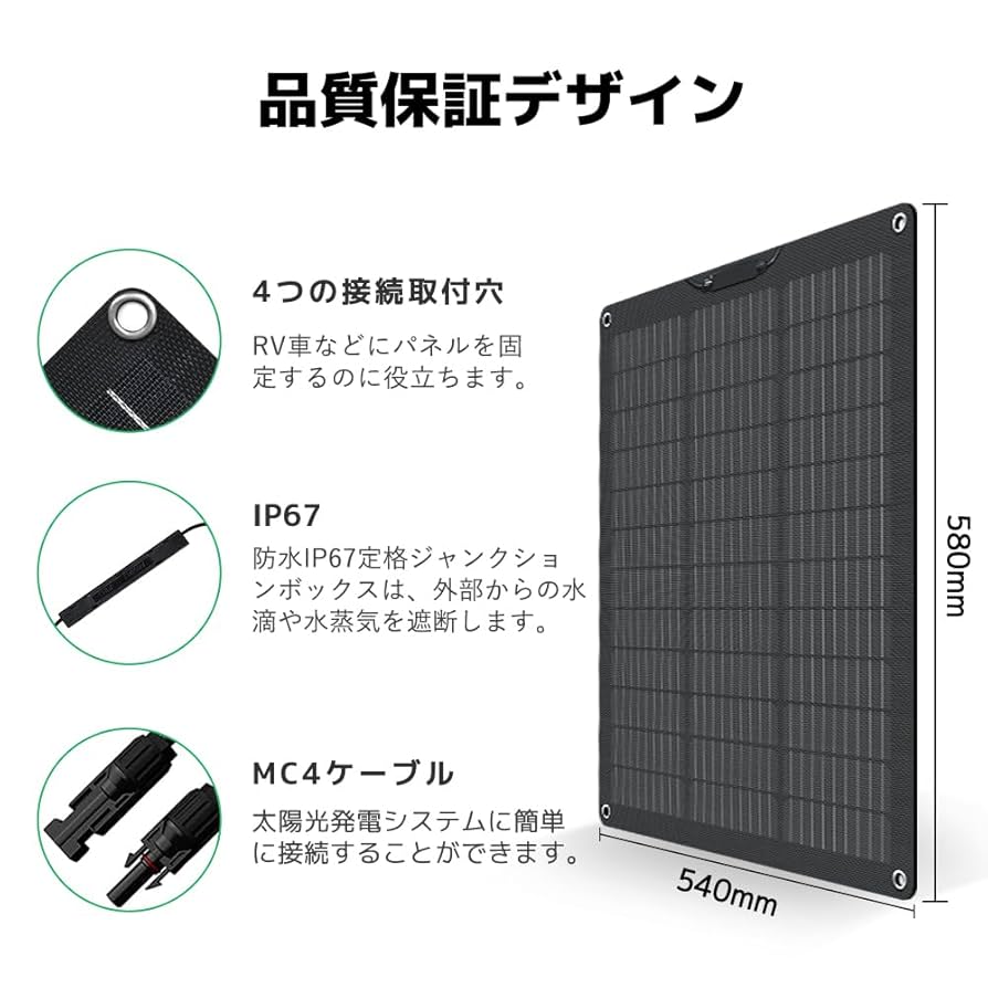 2枚セット! LVYUANリョクエン ソーラーパネル 単結晶 柔性 50W LVYUAN(リョクエン)単結晶 ETFE 柔性 据置型 50W フレキシブル